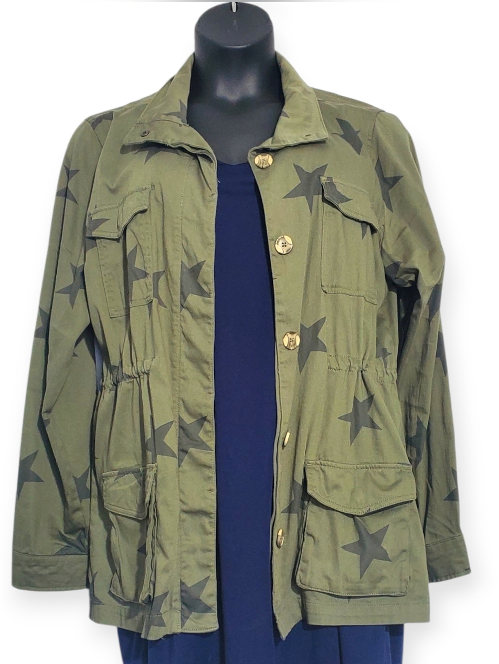 Knox Rose Olive Utility Jacket with Black Star Print